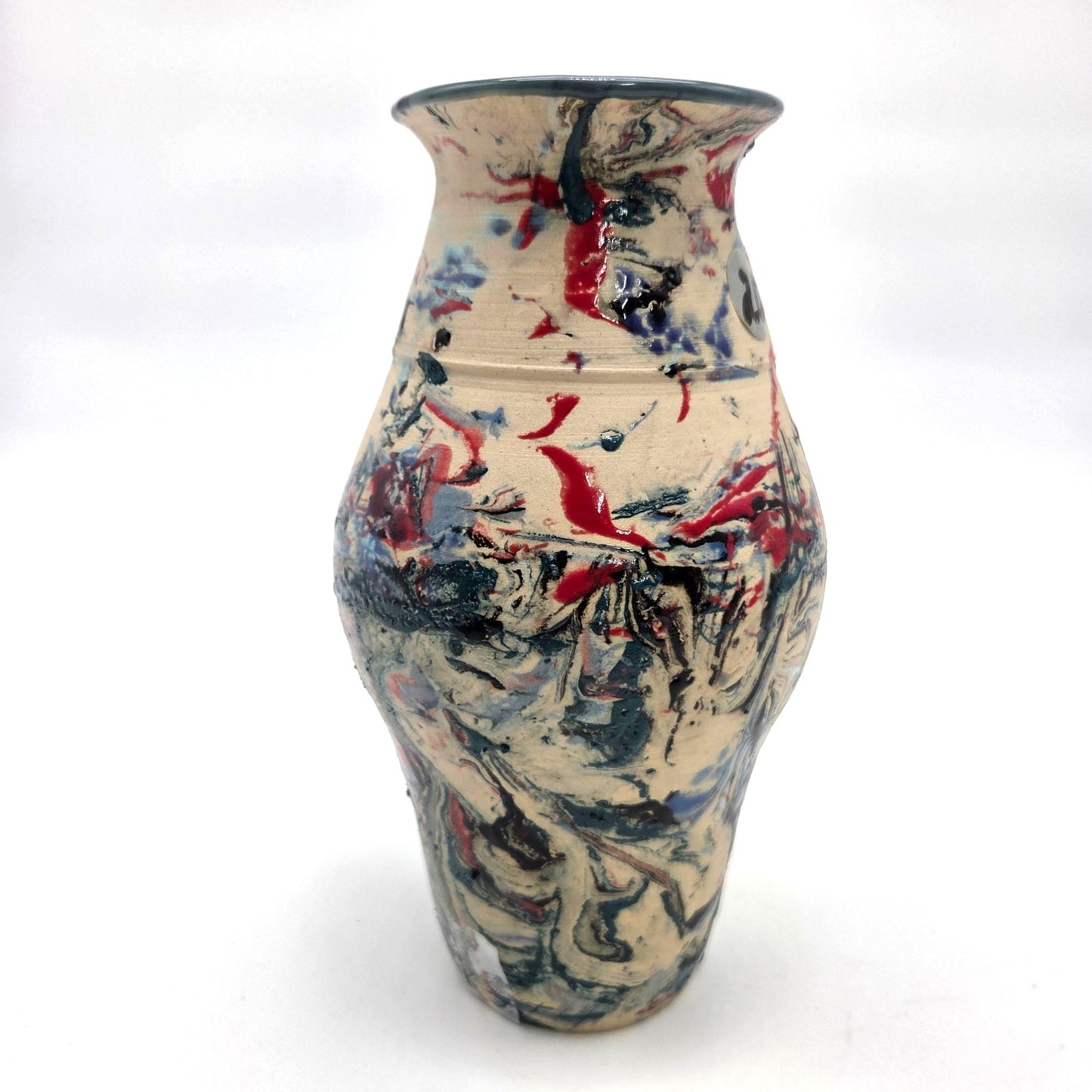 Signed L. Schubert Marbleized Art Pottery Vase Unique Multicolor Swirl