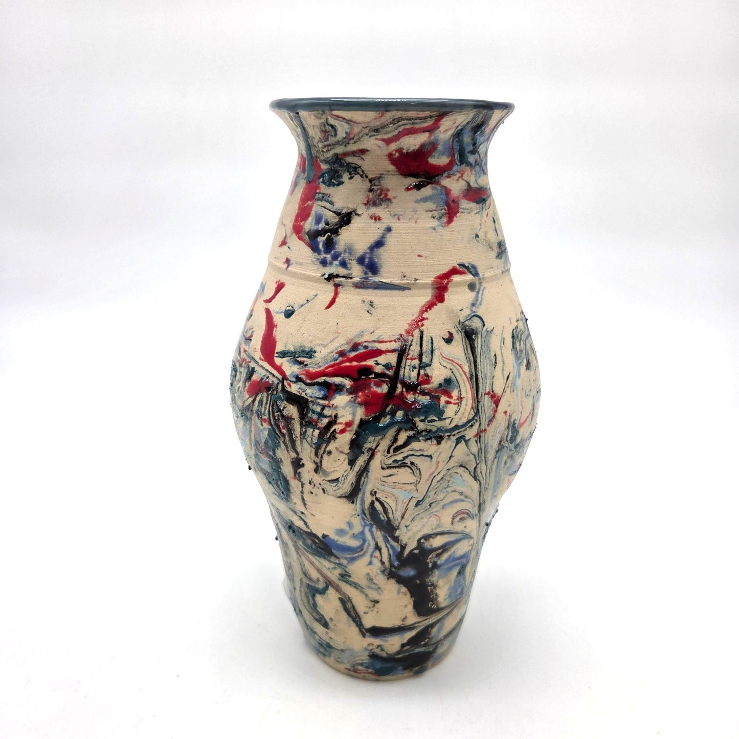 Signed L. Schubert Marbleized Art Pottery Vase Unique Multicolor Swirl
