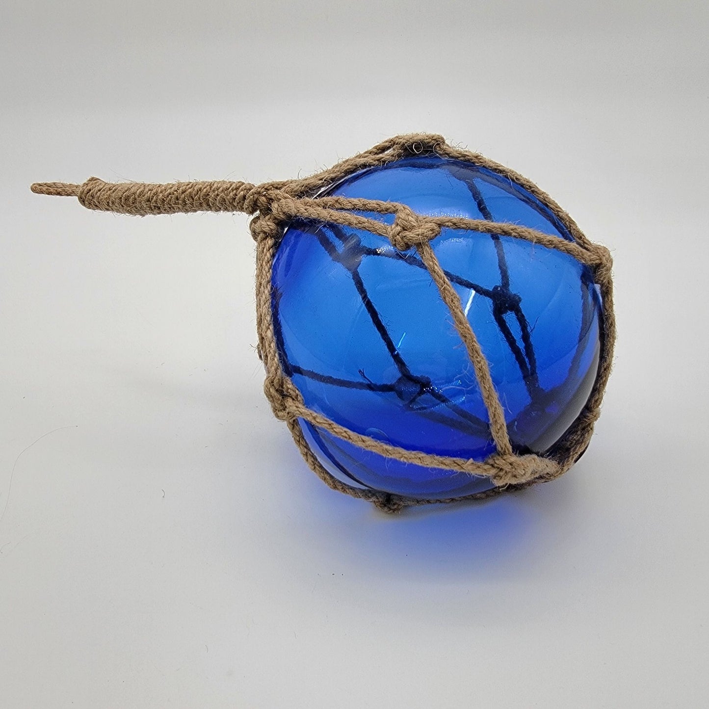 Cobalt Blue Glass Nautical Float With Twine Netting 5.5"