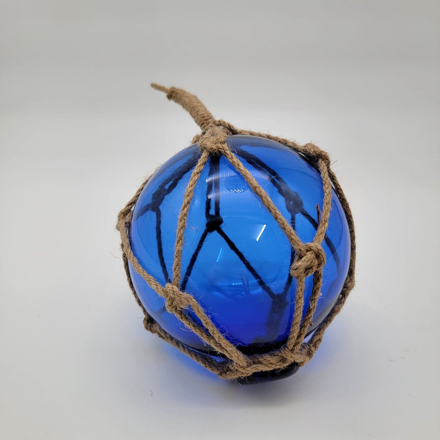 Cobalt Blue Glass Nautical Float With Twine Netting 5.5"