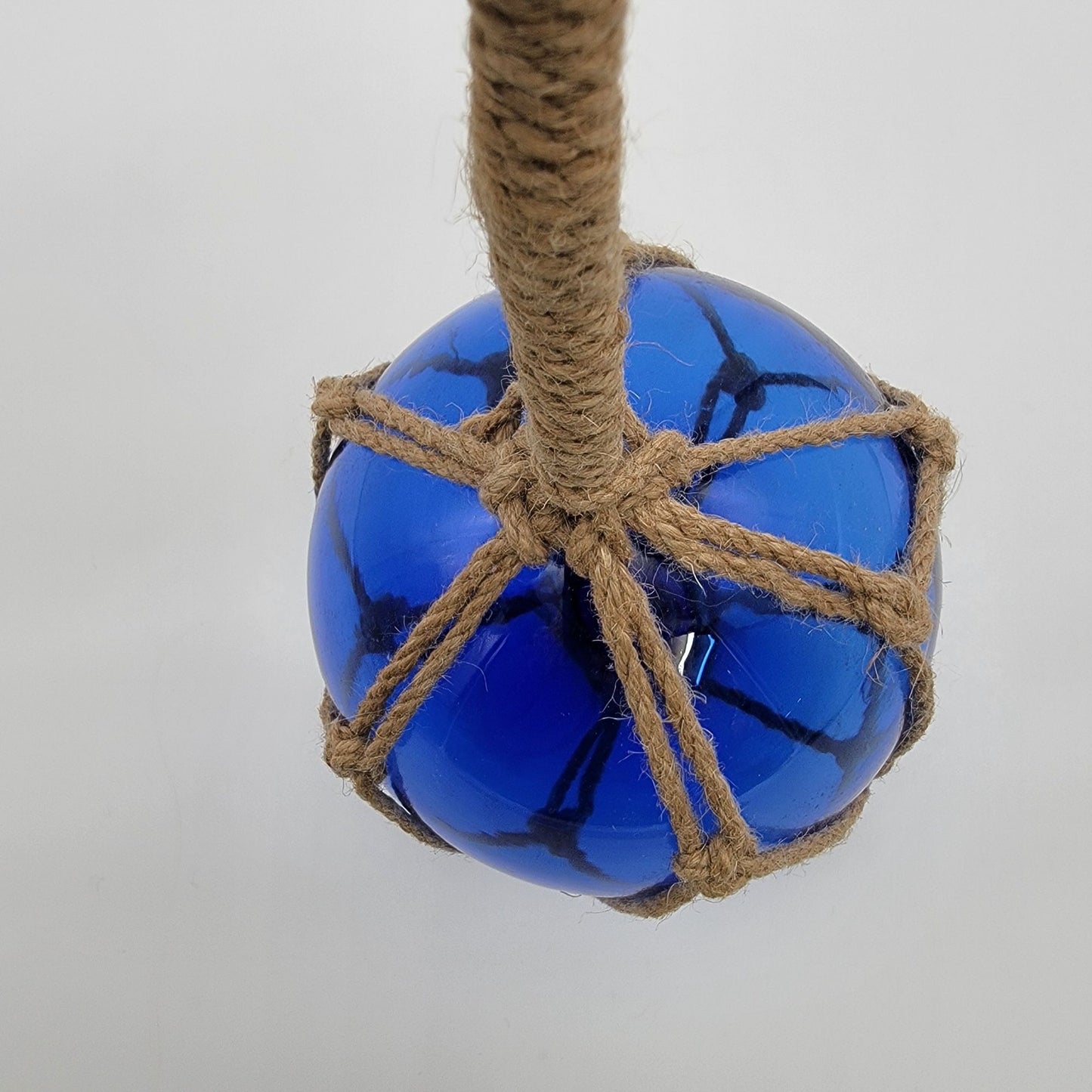 Cobalt Blue Glass Nautical Float With Twine Netting 5.5"