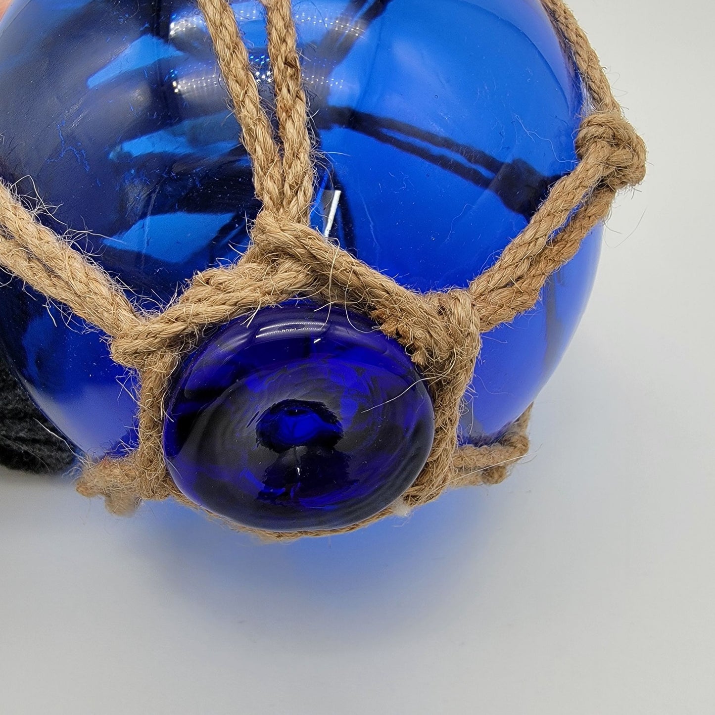 Cobalt Blue Glass Nautical Float With Twine Netting 5.5"