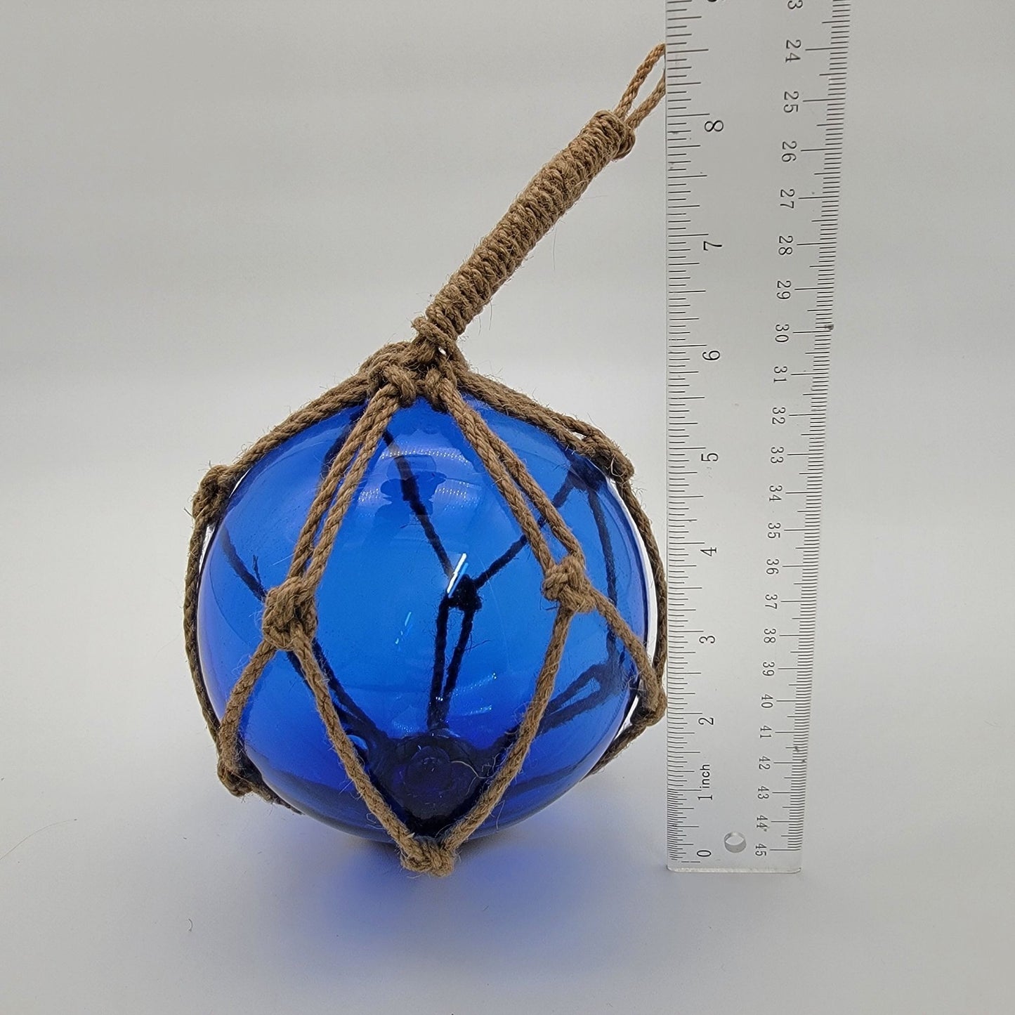 Cobalt Blue Glass Nautical Float With Twine Netting 5.5"