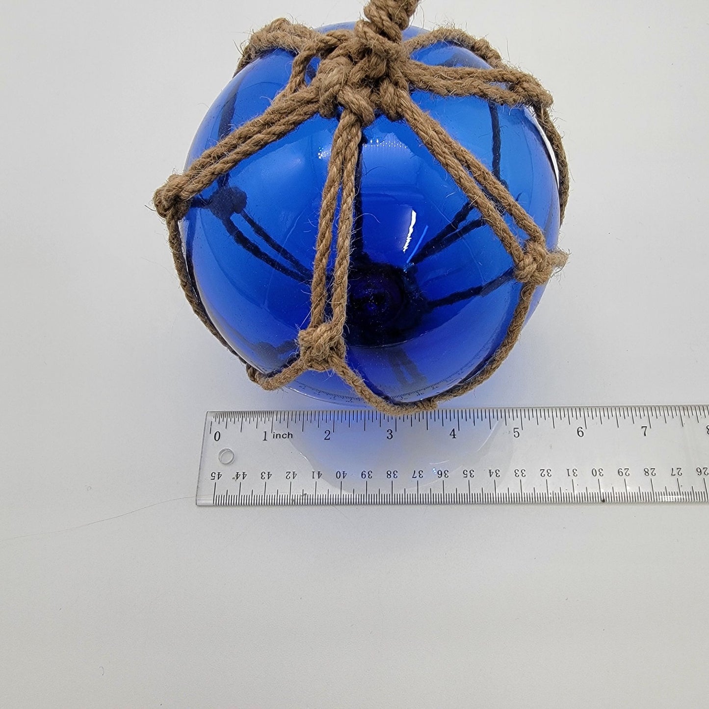 Cobalt Blue Glass Nautical Float With Twine Netting 5.5"