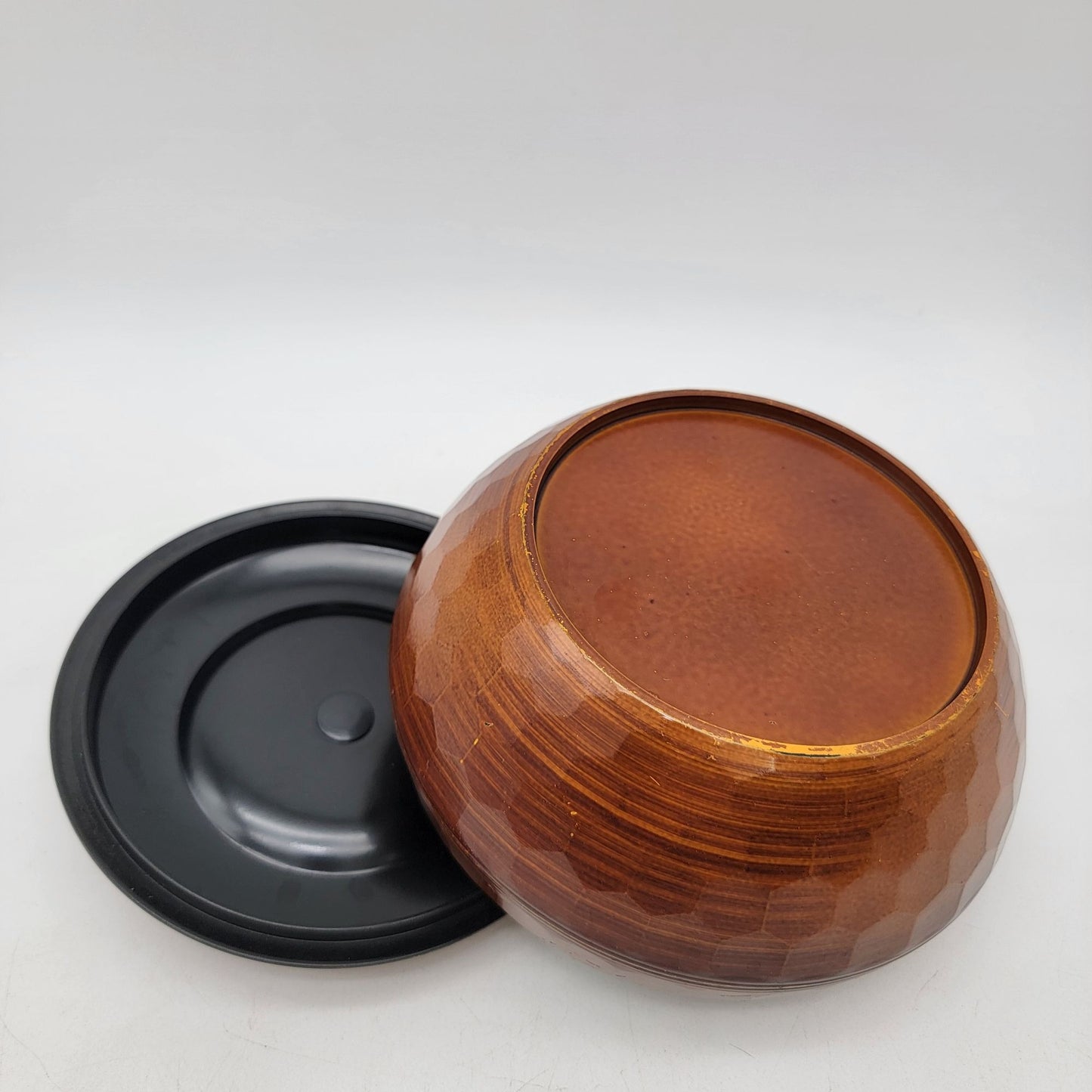 Vintage Japanese Rice Server Bowl w/ Lid Hand Carved Honeycombed Wood Lacquered