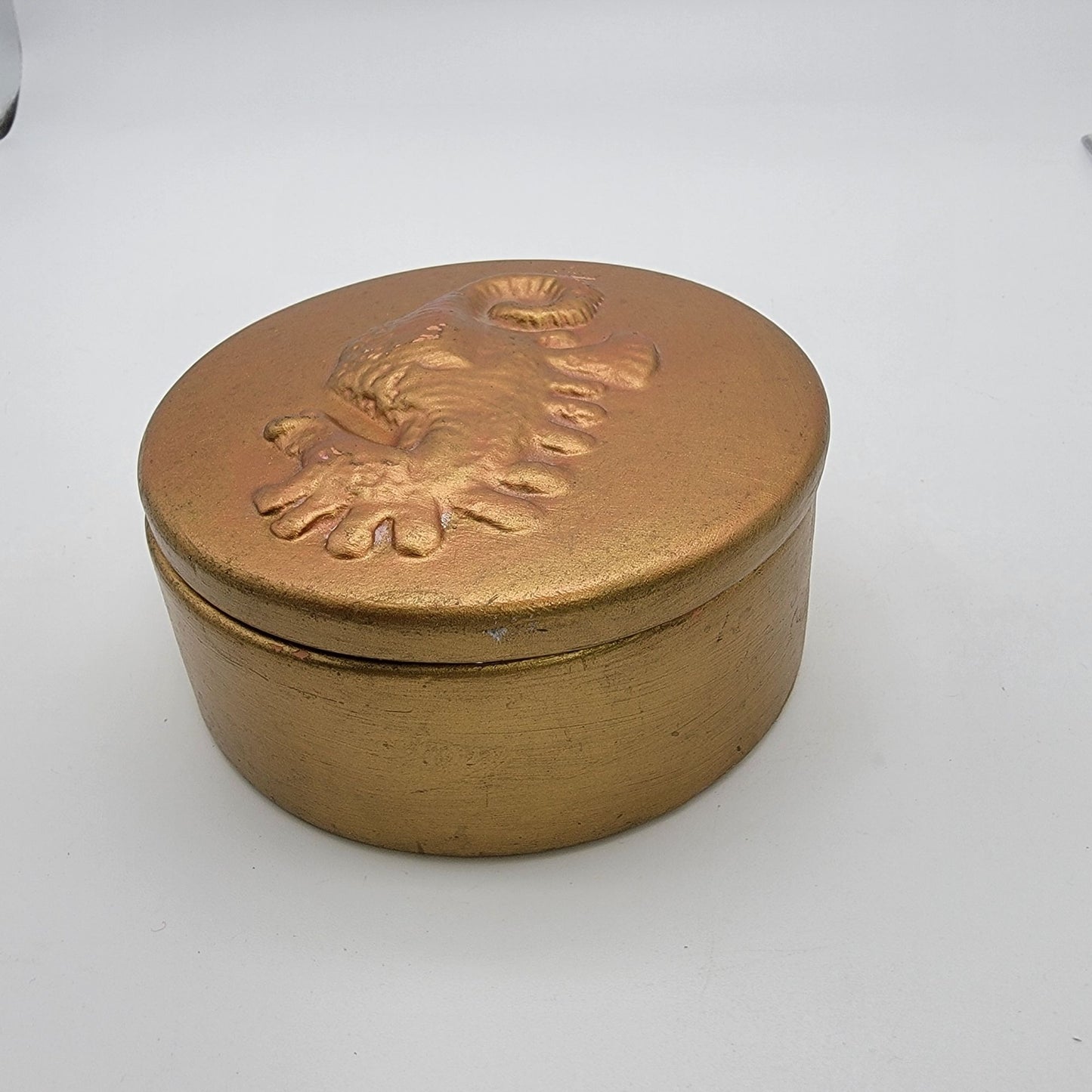 Vintage Seahorse Round Gold Dresser Jar Box