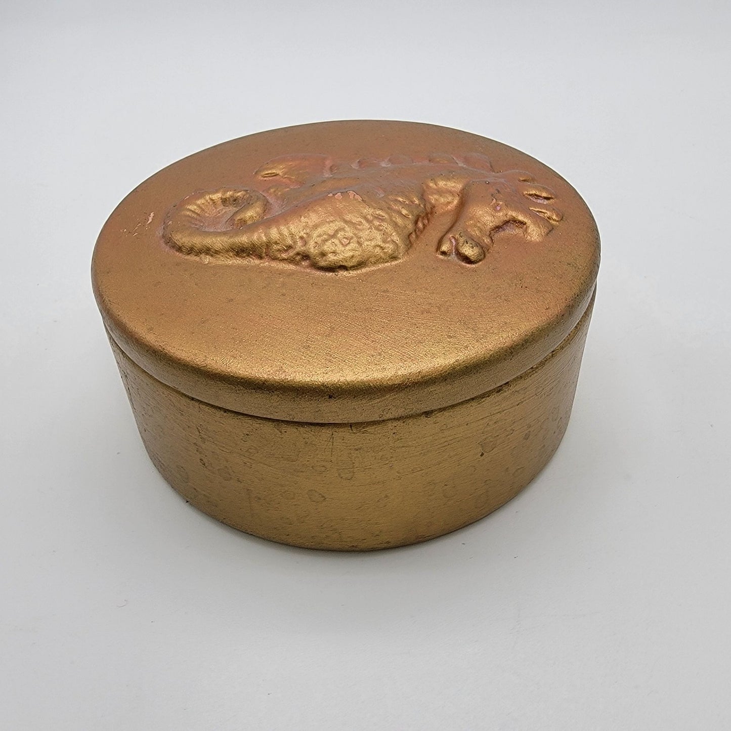 Vintage Seahorse Round Gold Dresser Jar Box