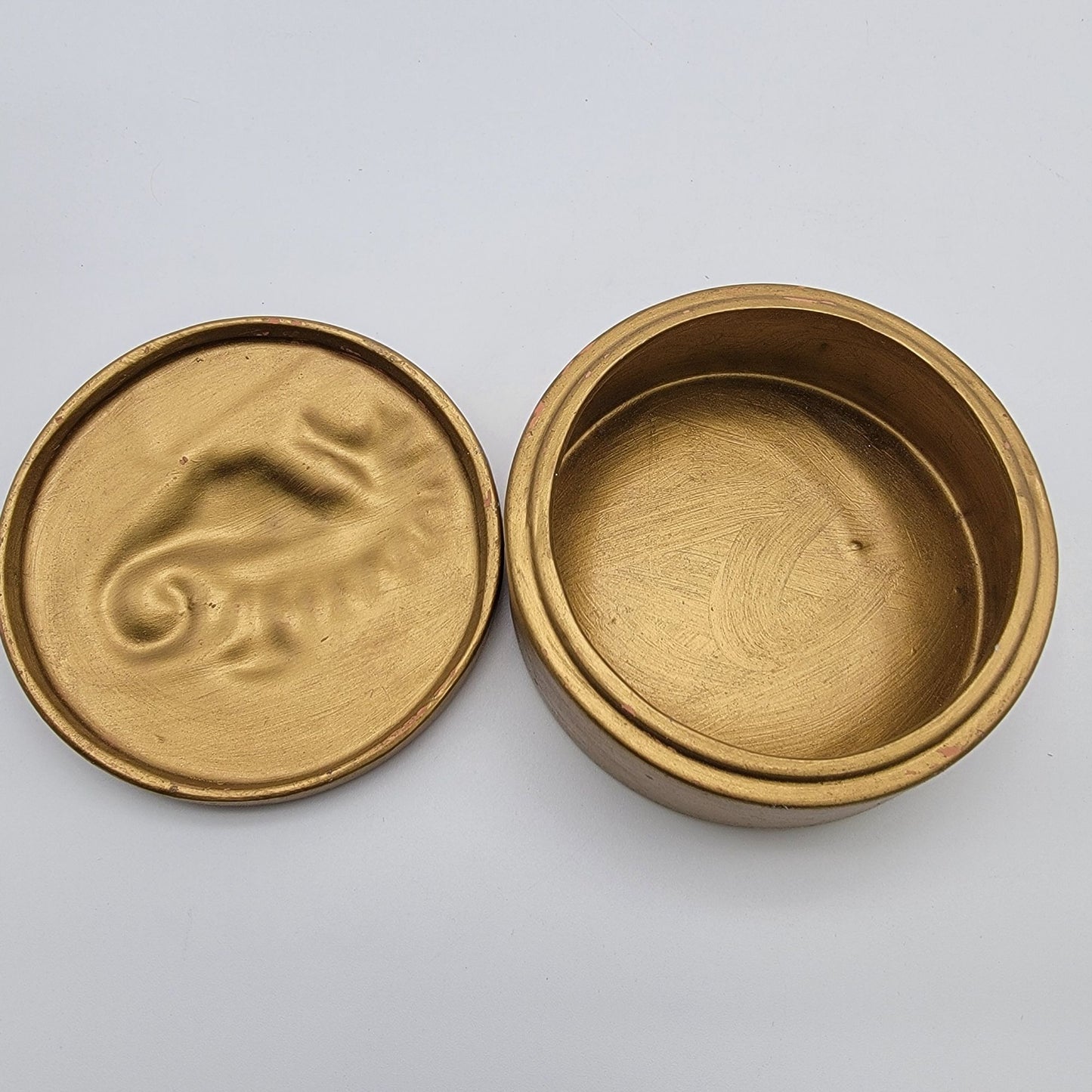 Vintage Seahorse Round Gold Dresser Jar Box