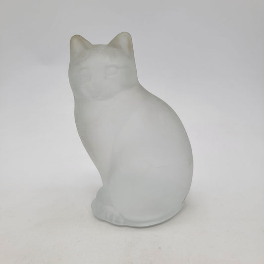 Vintage Nybro Sweden Frosted Art Glass Seated Cat Sculpture