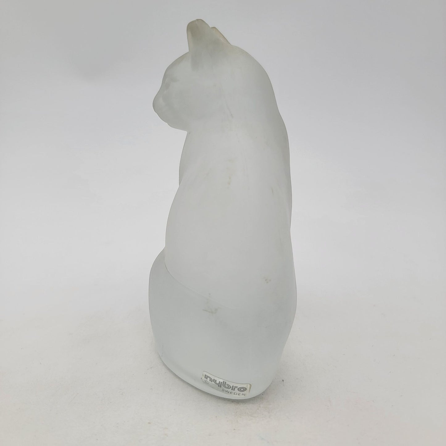 Vintage Nybro Sweden Frosted Art Glass Seated Cat Sculpture