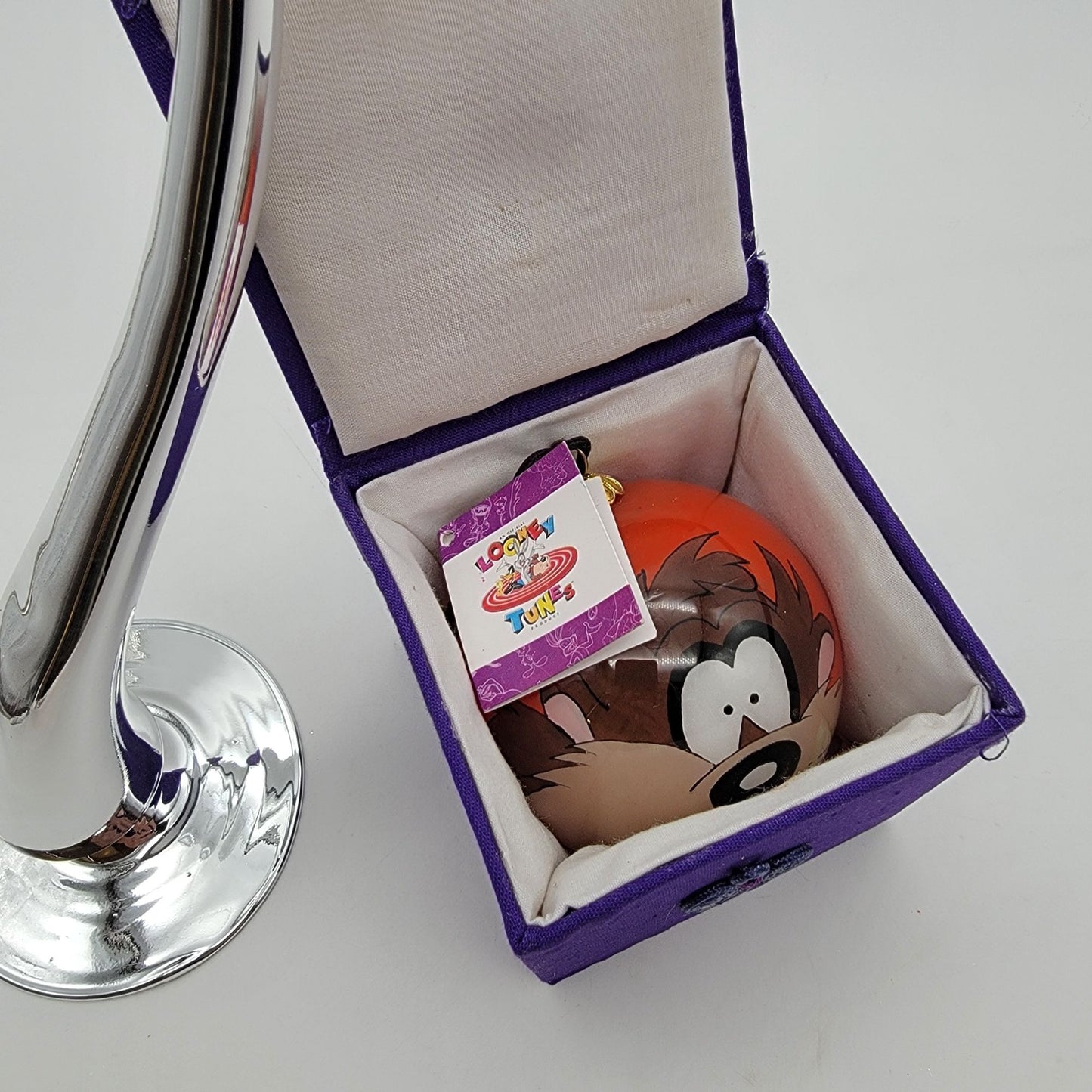1996 Looney Tunes Taz Glass Ornament WB with Stand