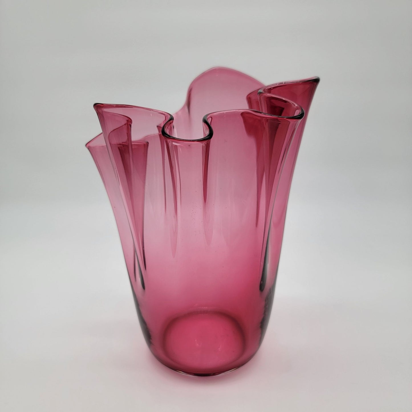 Large Pilgrim Cranberry Glass Handkerchief Vase Ruffled Edge