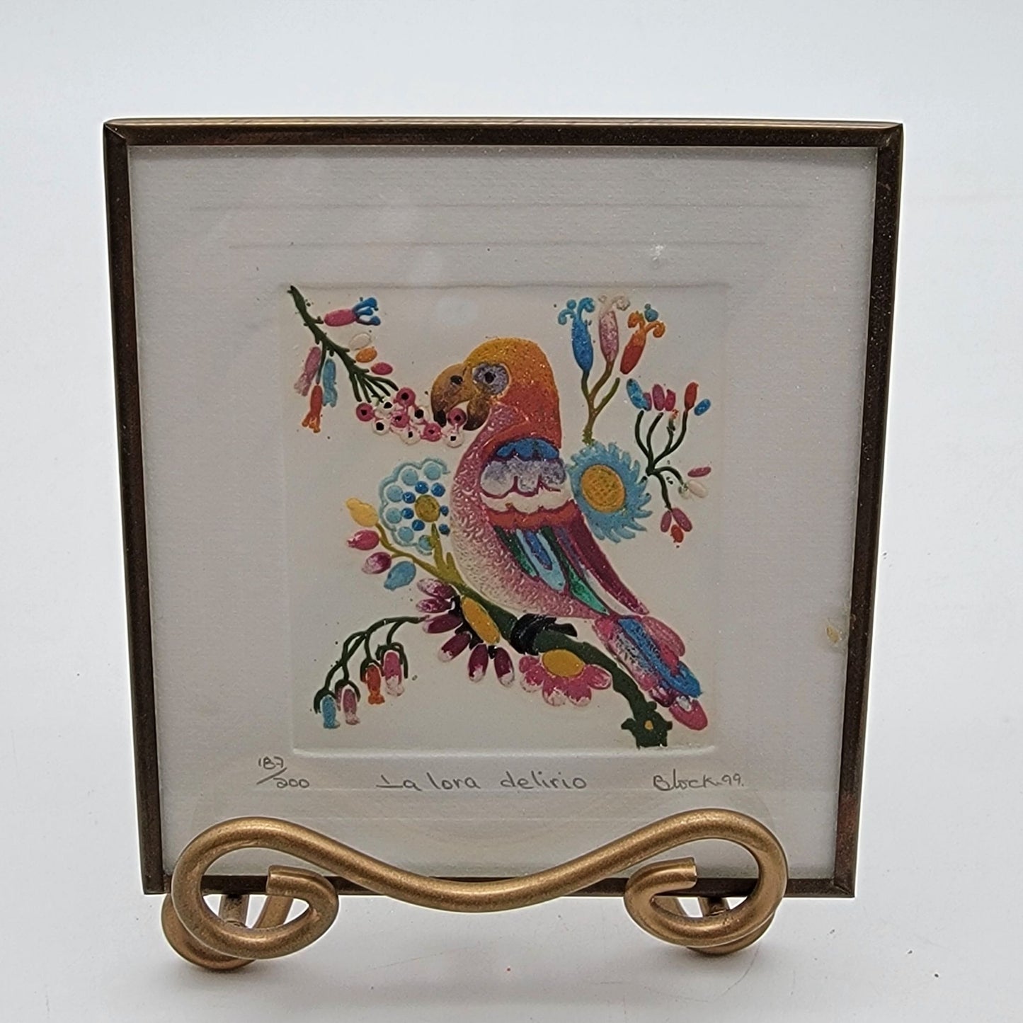La Lora Delirio Signed Mexican Traditional Bird Art Framed