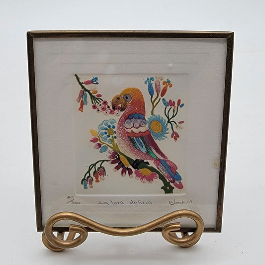 La Lora Delirio Signed Mexican Traditional Bird Art Framed