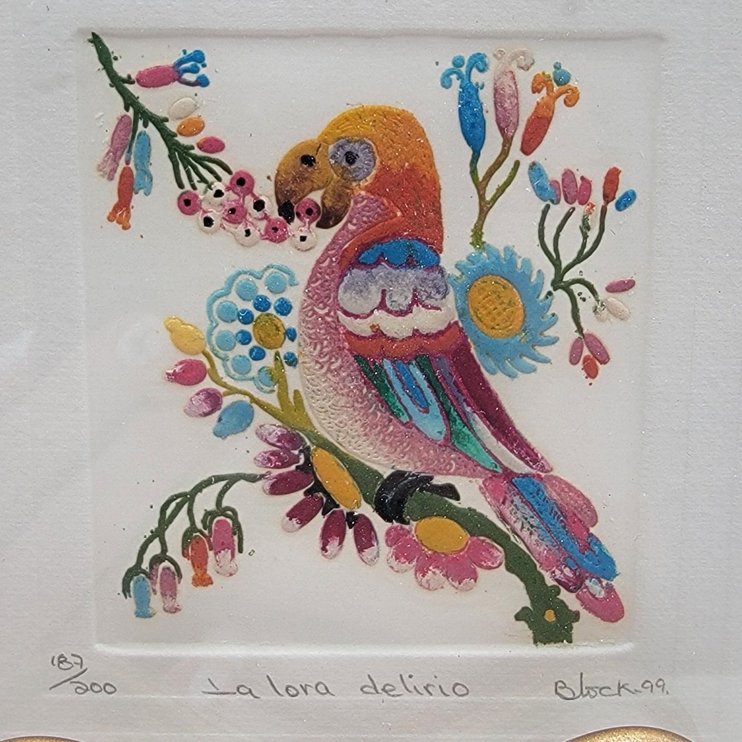La Lora Delirio Signed Mexican Traditional Bird Art Framed