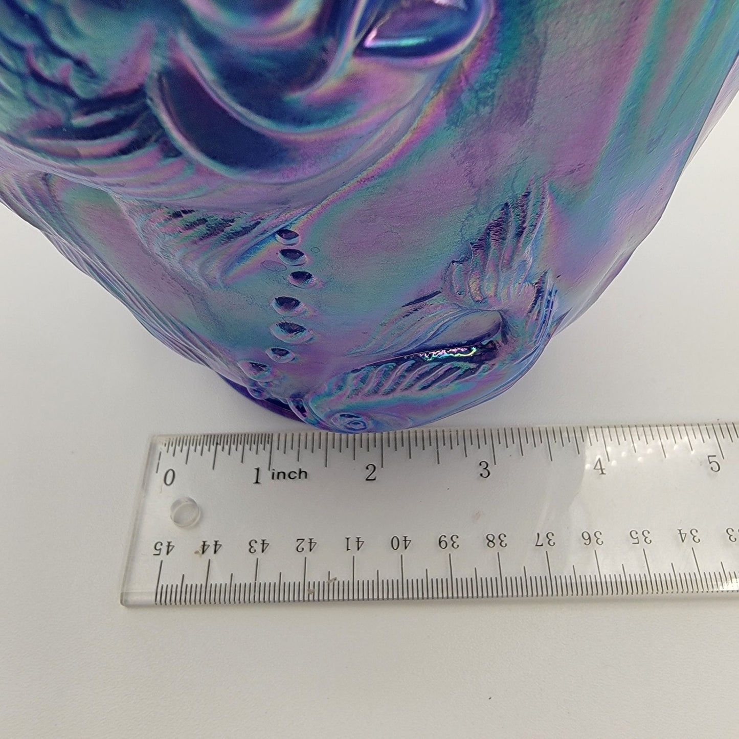 Fenton Glass 2004 Atlantis Periwinkle Iridescent Blue Fish Vase