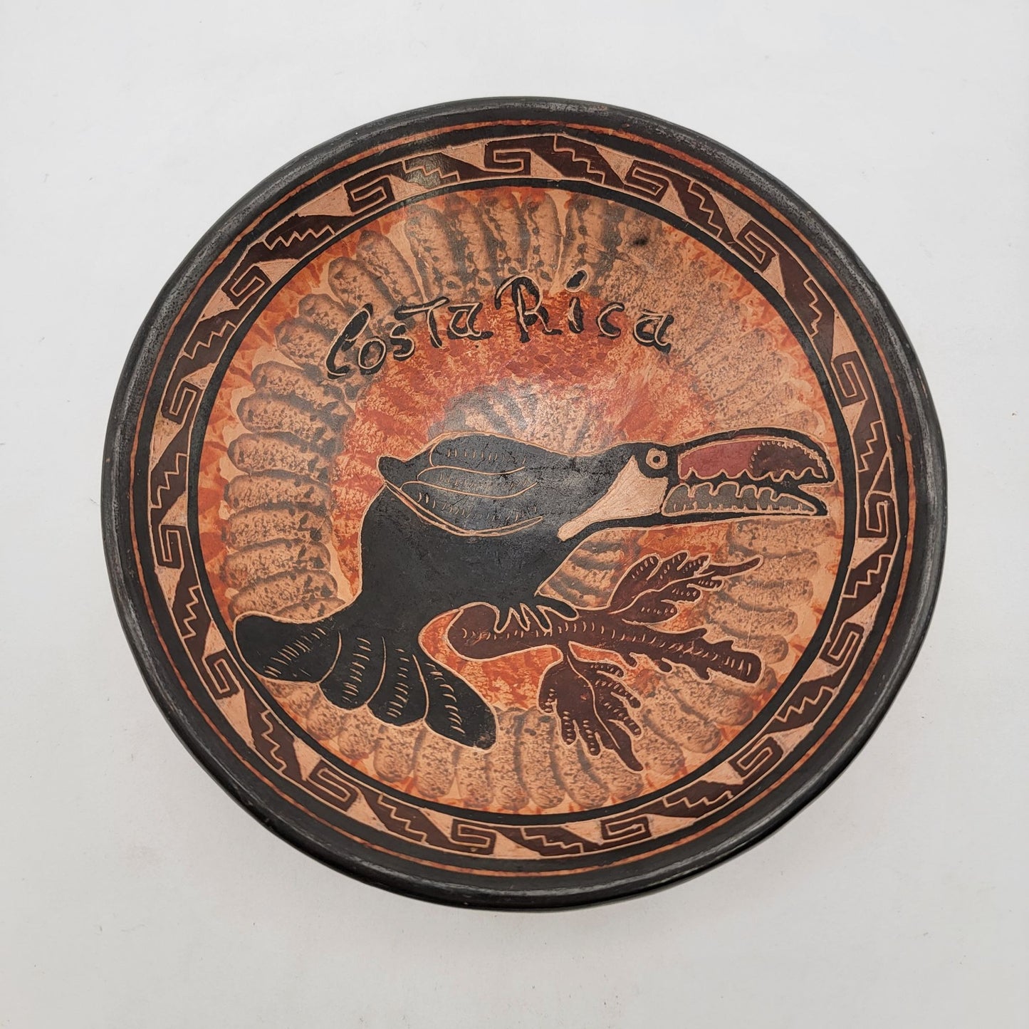 Handcrafted Guatil Costa Rica Footed Terra cotta Pottery Bowl By Jesus Toucan