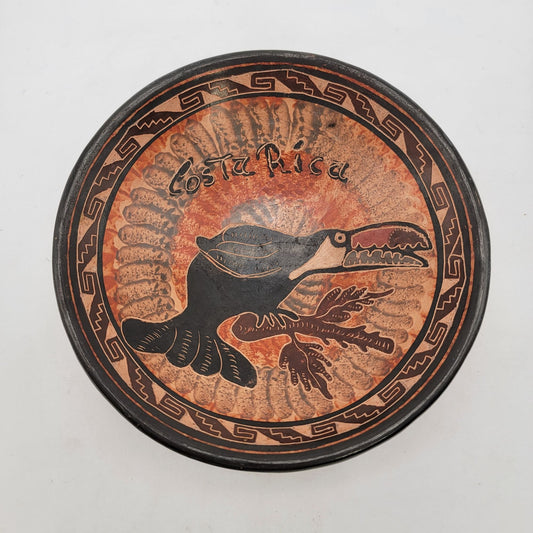 Handcrafted Guatil Costa Rica Footed Terra cotta Pottery Bowl By Jesus Toucan