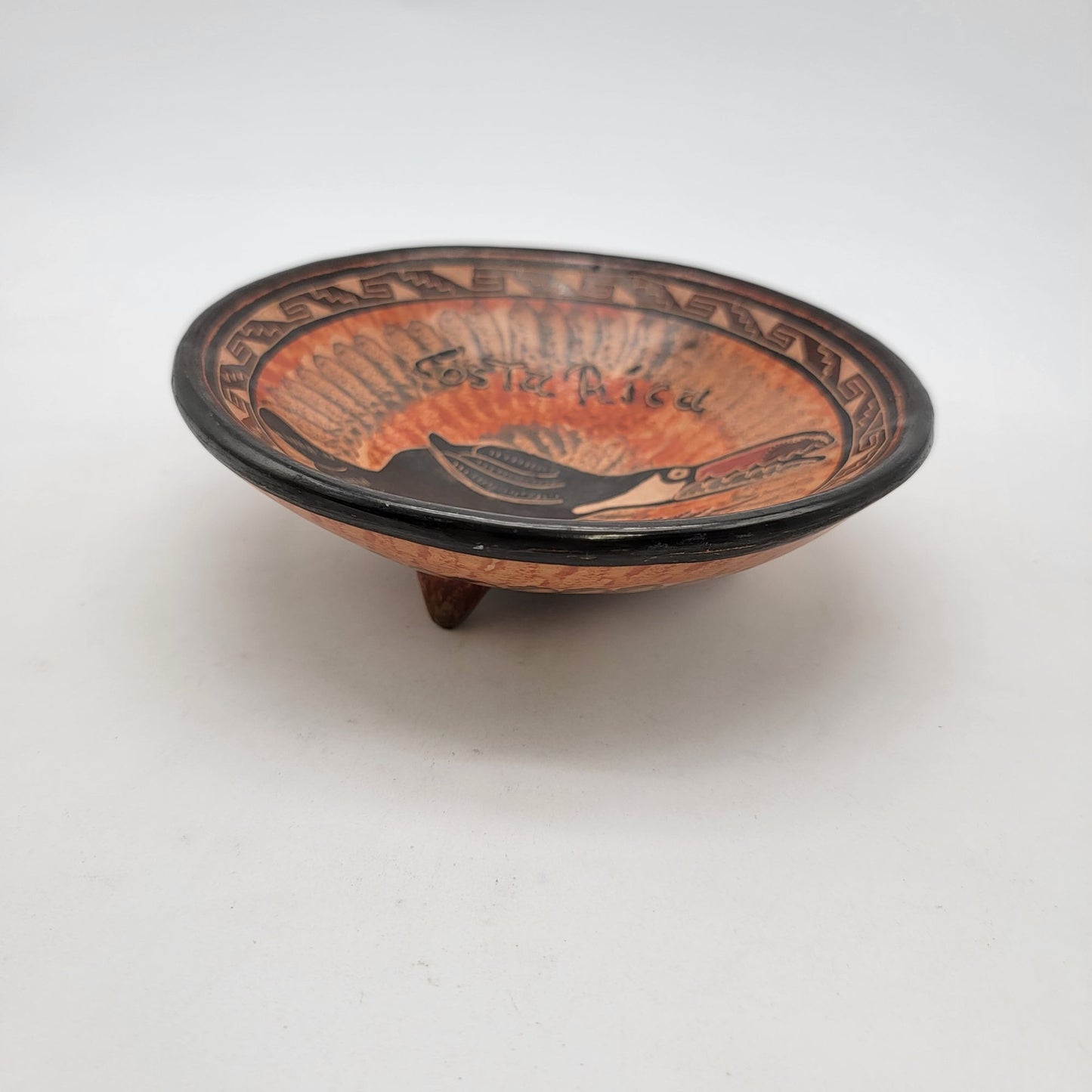 Handcrafted Guatil Costa Rica Footed Terra cotta Pottery Bowl By Jesus Toucan