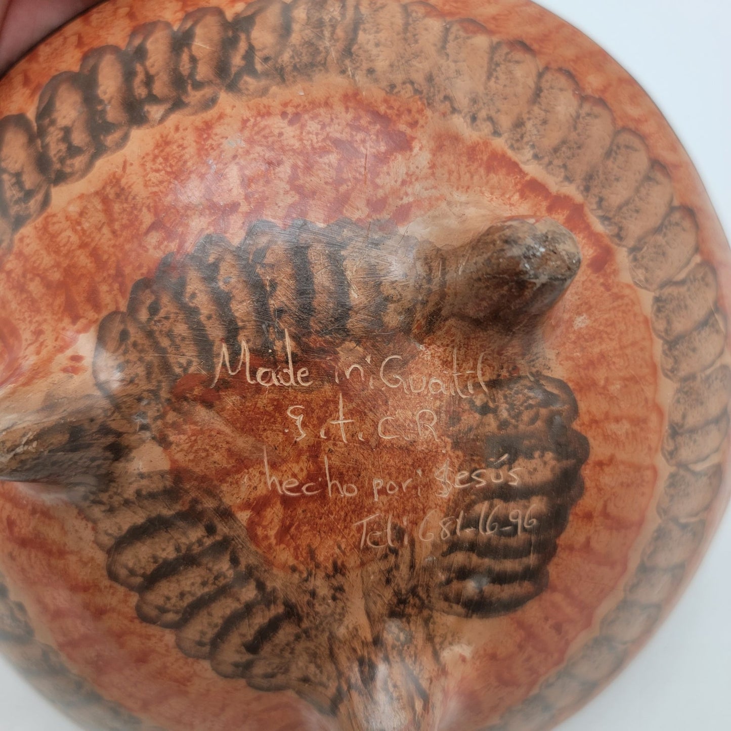 Handcrafted Guatil Costa Rica Footed Terra cotta Pottery Bowl By Jesus Toucan