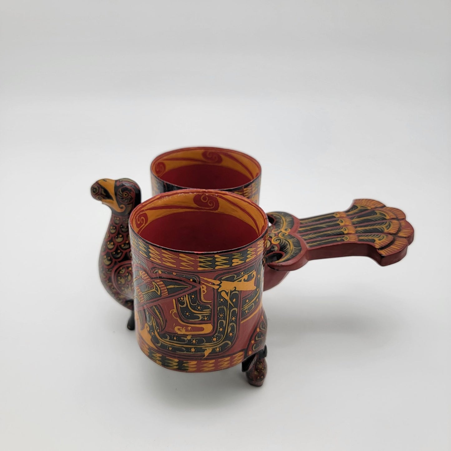 Vintage Chu Warring States Phoenix Bird Jingzhou Lacquer Ware Ceremonial Cup Reproduction