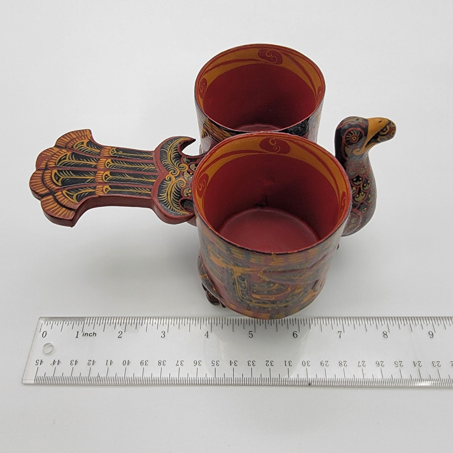 Vintage Chu Warring States Phoenix Bird Jingzhou Lacquer Ware Ceremonial Cup Reproduction