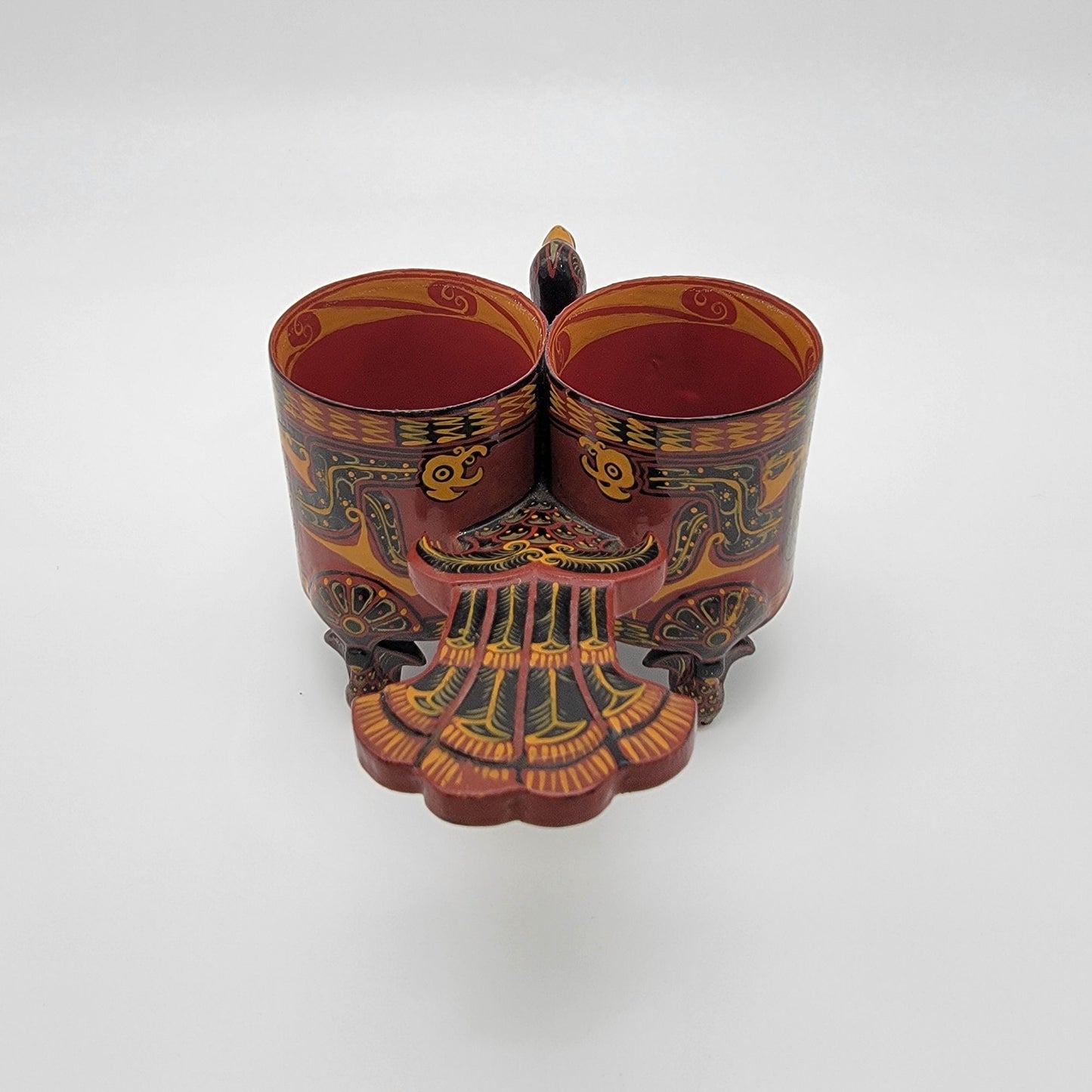 Vintage Chu Warring States Phoenix Bird Jingzhou Lacquer Ware Ceremonial Cup Reproduction