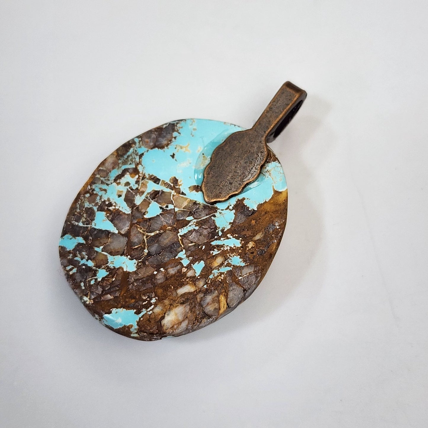 Artisan Royston Turquoise Gemstone Pendant With Rustic Brown Matrix