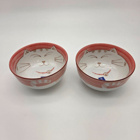 Sousaku Japanese Happy Fat Cat Rice Bowls Set Of 2