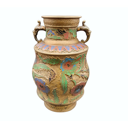 Antique Japanese Champleve Bronze Vase with Dragon Head Handles