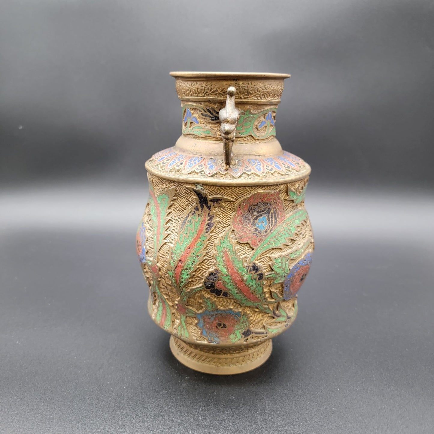 Antique Japanese Champleve Bronze Vase with Dragon Head Handles