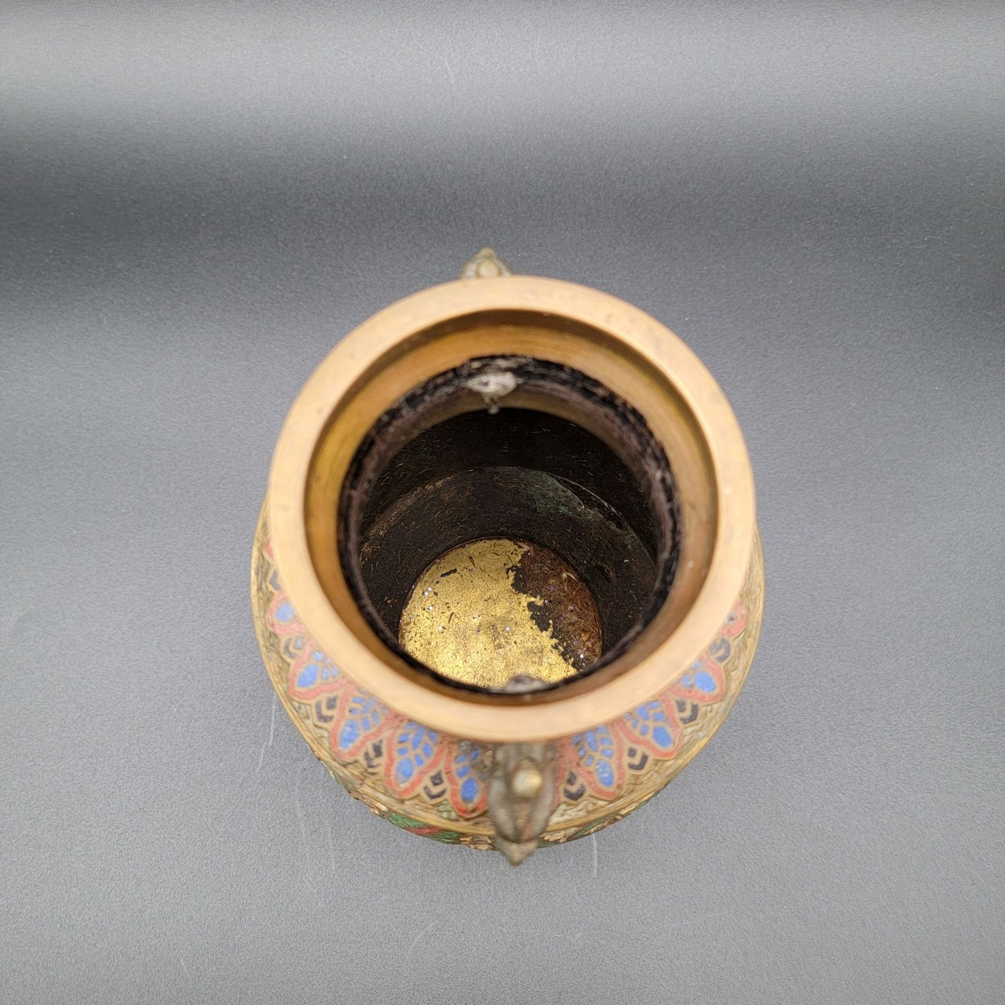 Antique Japanese Champleve Bronze Vase with Dragon Head Handles