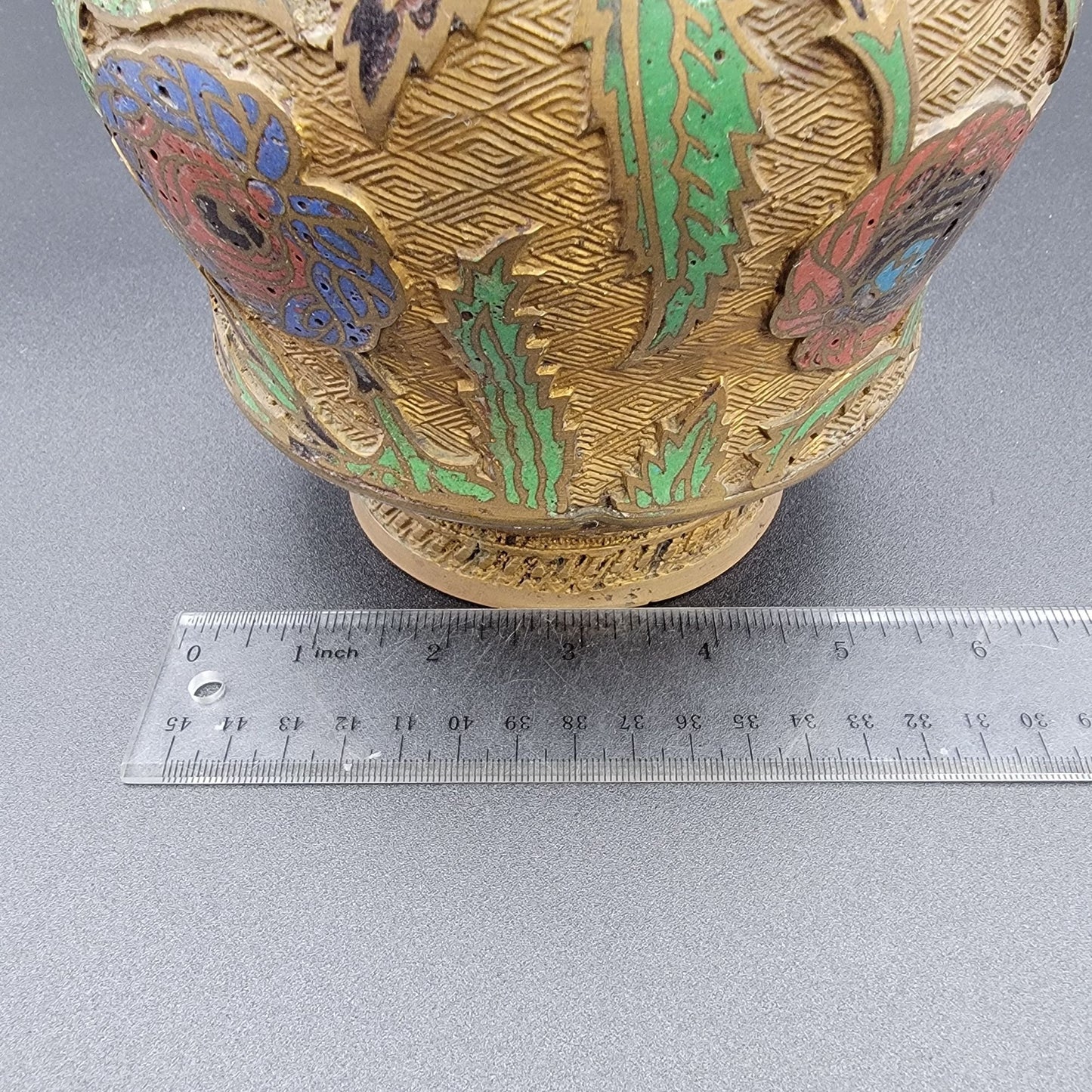 Antique Japanese Champleve Bronze Vase with Dragon Head Handles