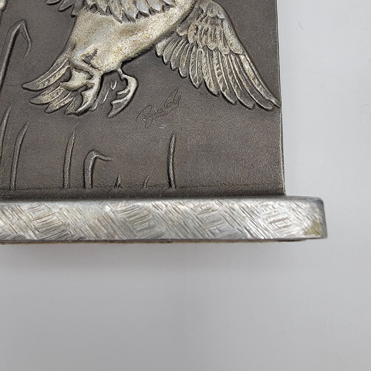 Vintage 1960's BRUCE FOX Pair of Cast Aluminum Alloy Bookends Flying Mallard DUCK w Cattails