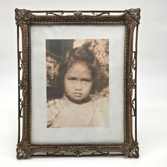 Vintage 1990s Ornate Enameled Gold & Brown Frame With Rhinestone Accents