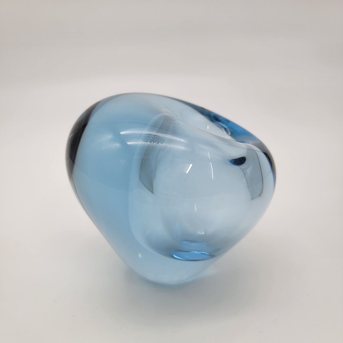 1958 Per Lutken For Holmegaard Blue Minuet Heart Art Glass Vase Paperweight