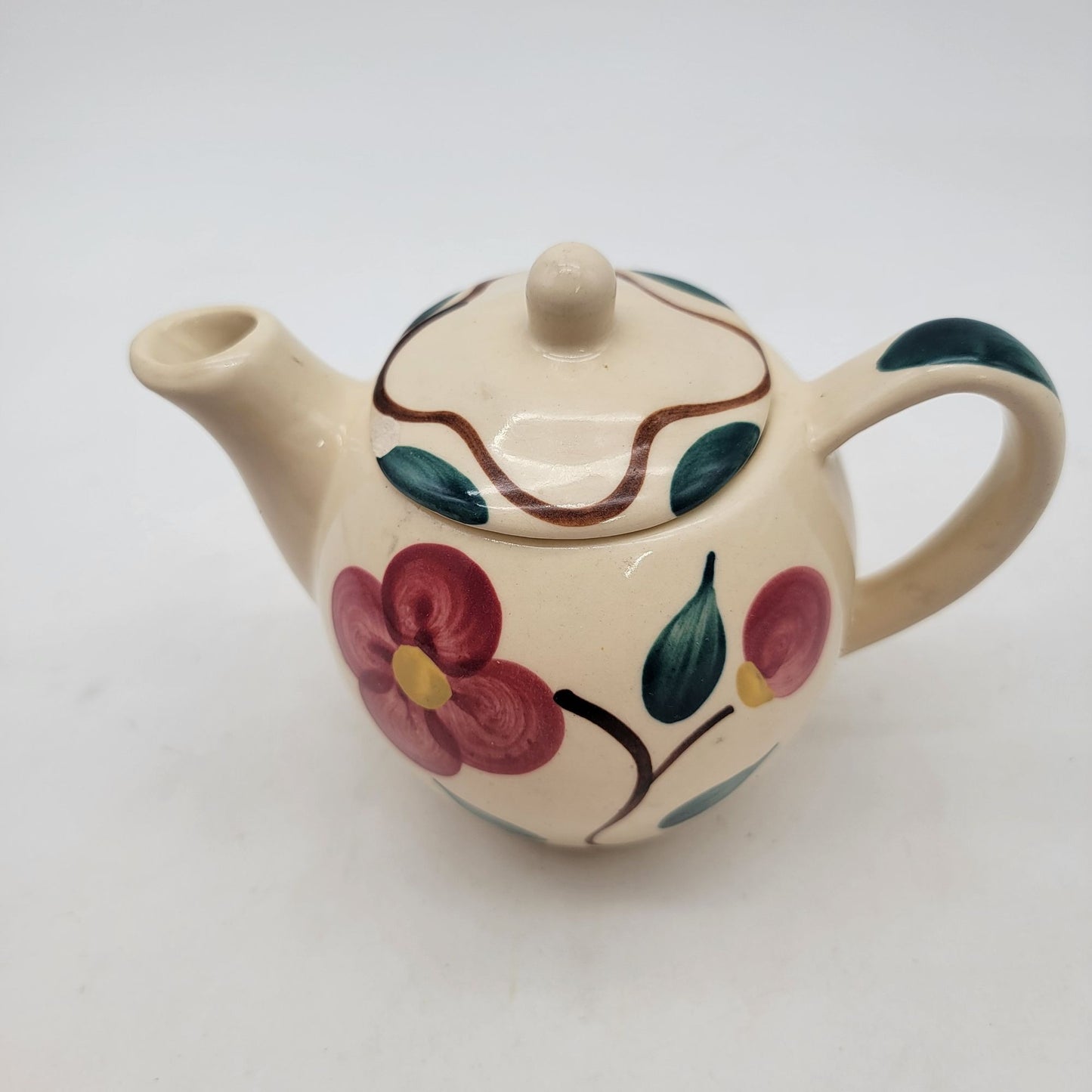 Vintage 1940s Purinton Pottery Teapot With Hand-Painted Floral Design