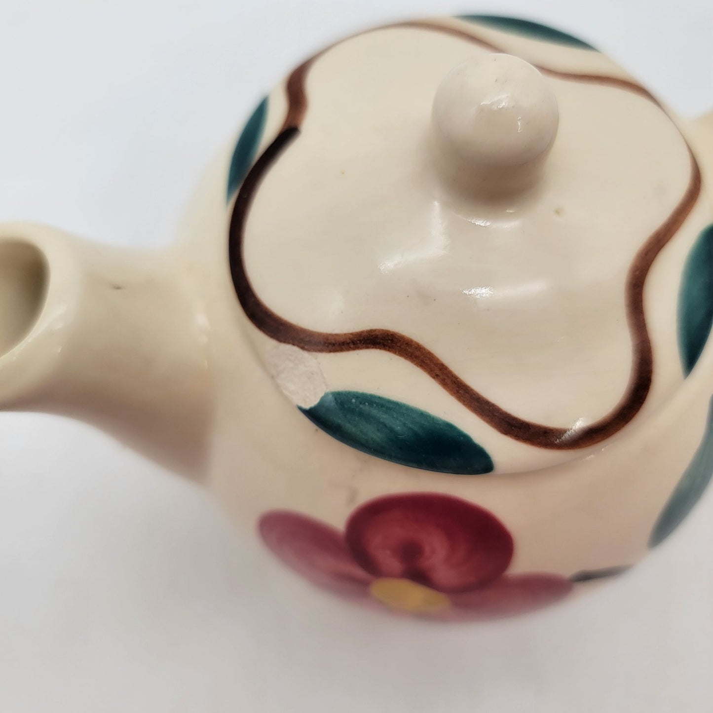 Vintage 1940s Purinton Pottery Teapot With Hand-Painted Floral Design