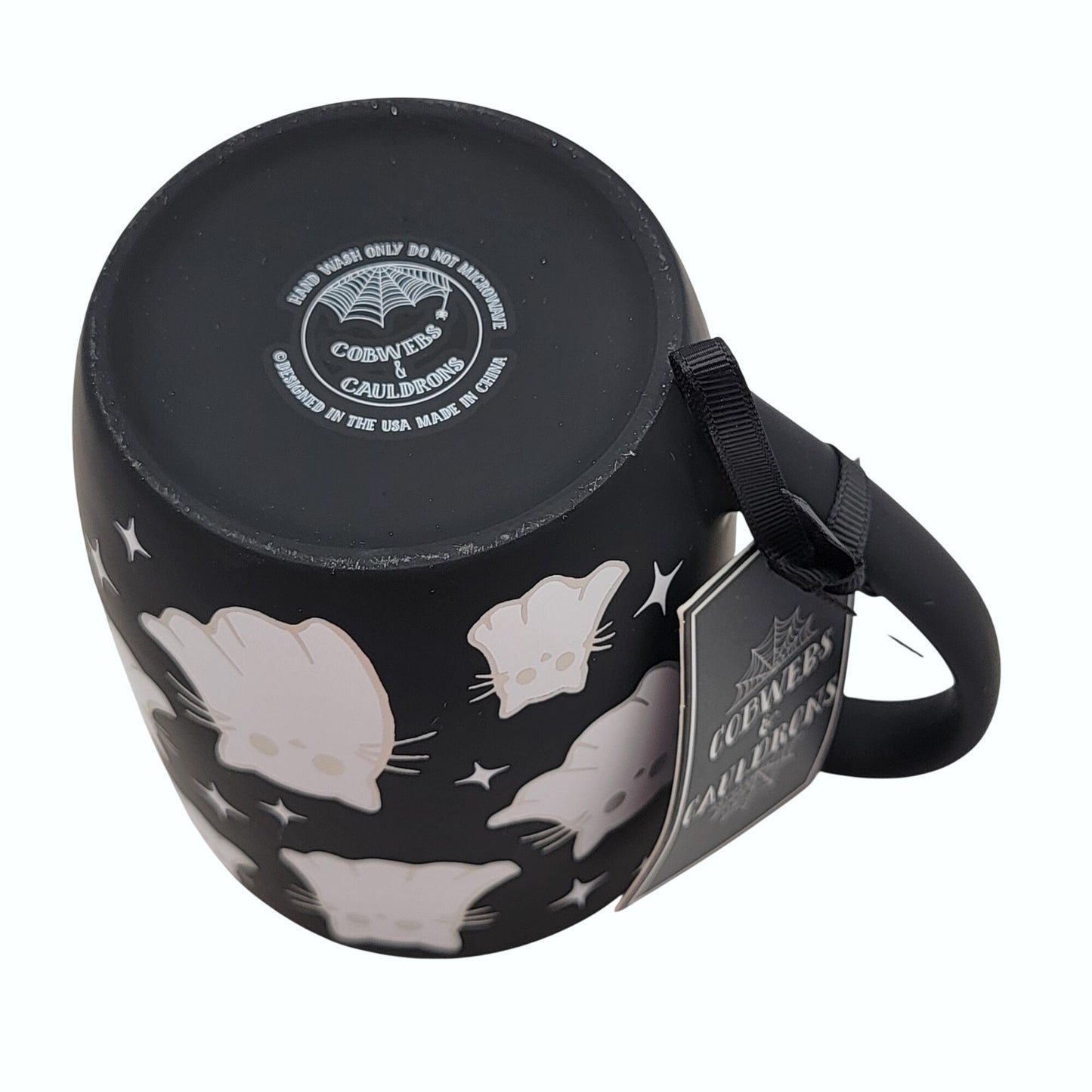 Cobwebs & Cauldrons Black Ghost Cat Mug