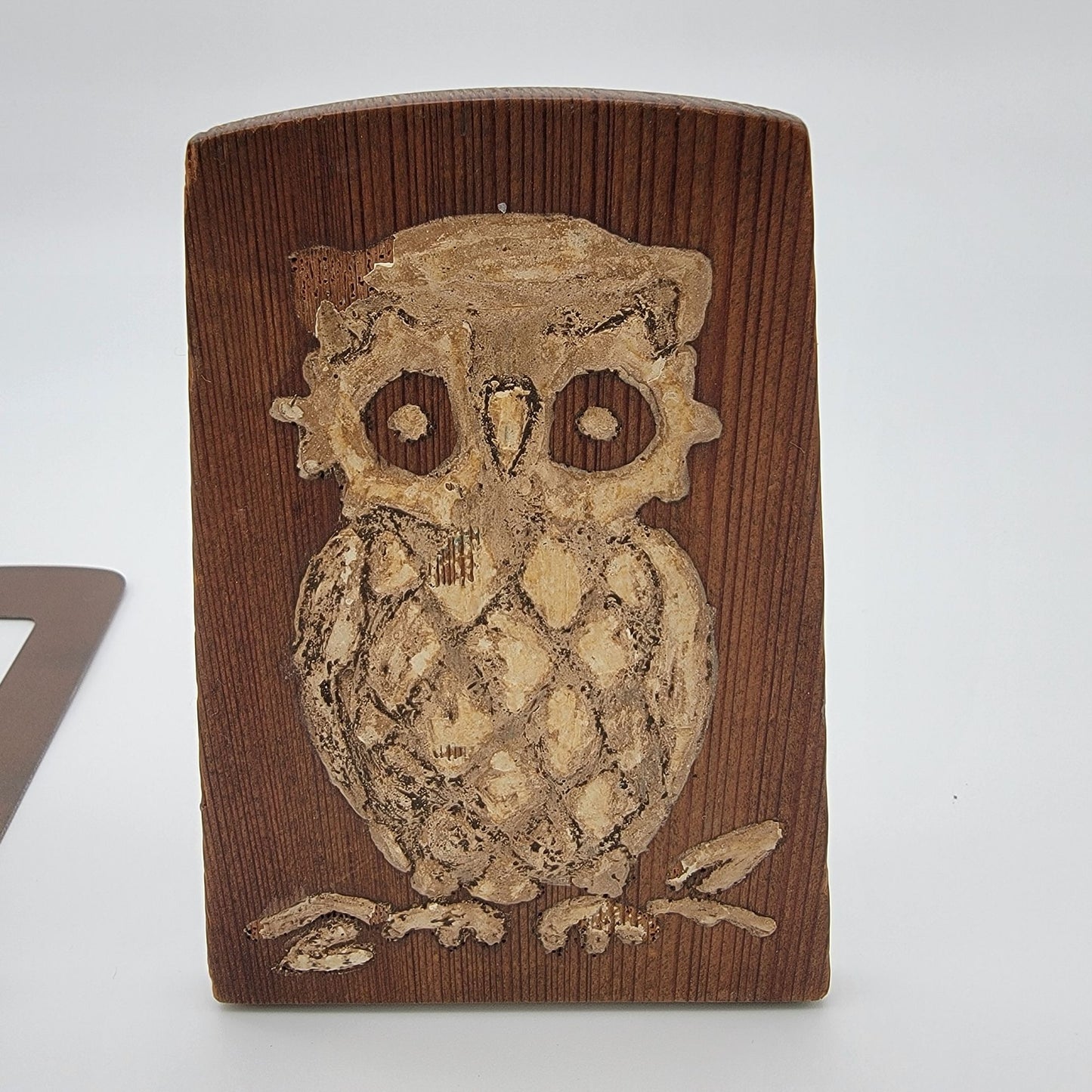 Vintage Wooden Hand Carved Owl & Floral Bookends Set Of 2