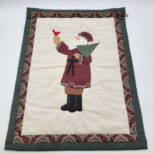 Vintage Hand Made 1992 Applique Christmas Santa Quilted Wall Hanging
