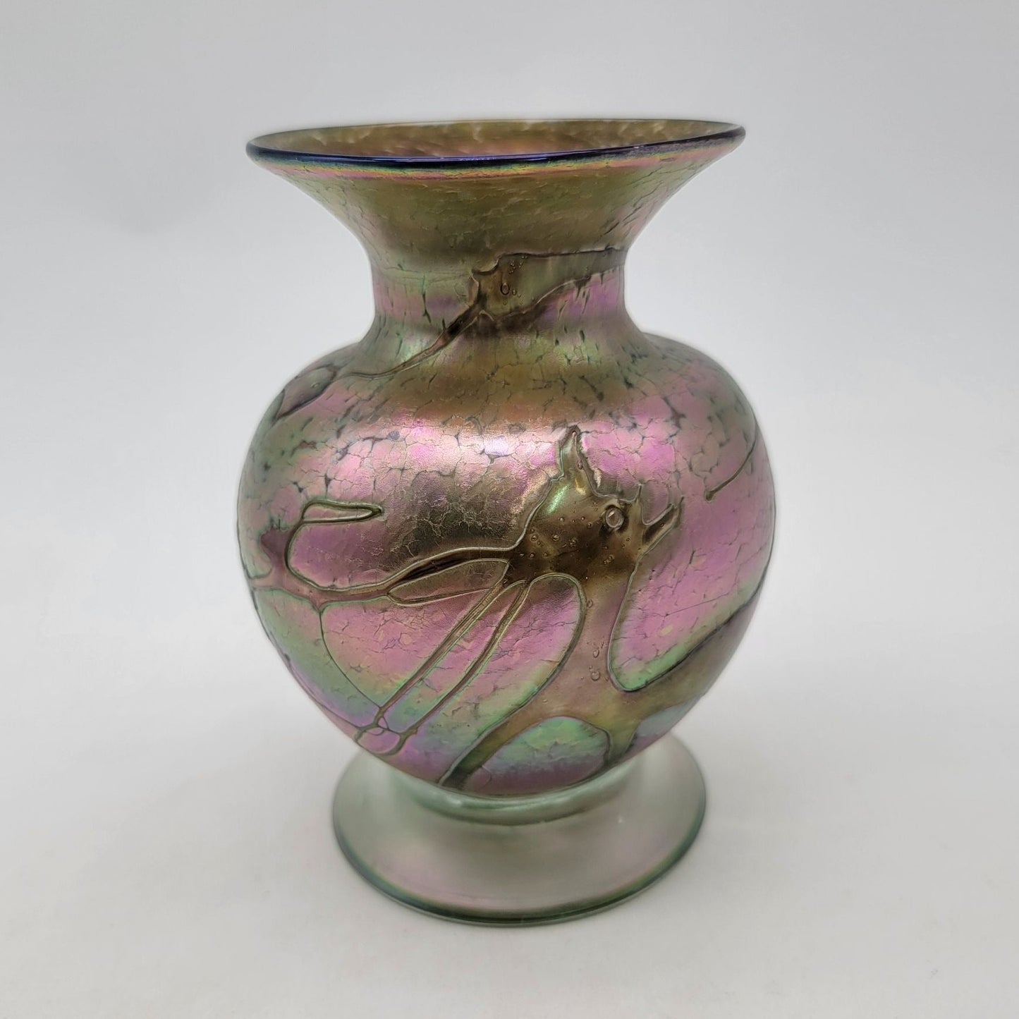 Signed Hand Blown Iridescent Art Glass Vase