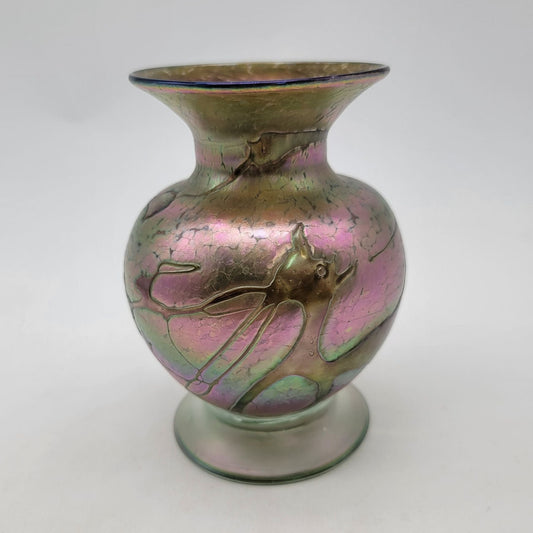 Signed Hand Blown Iridescent Art Glass Vase