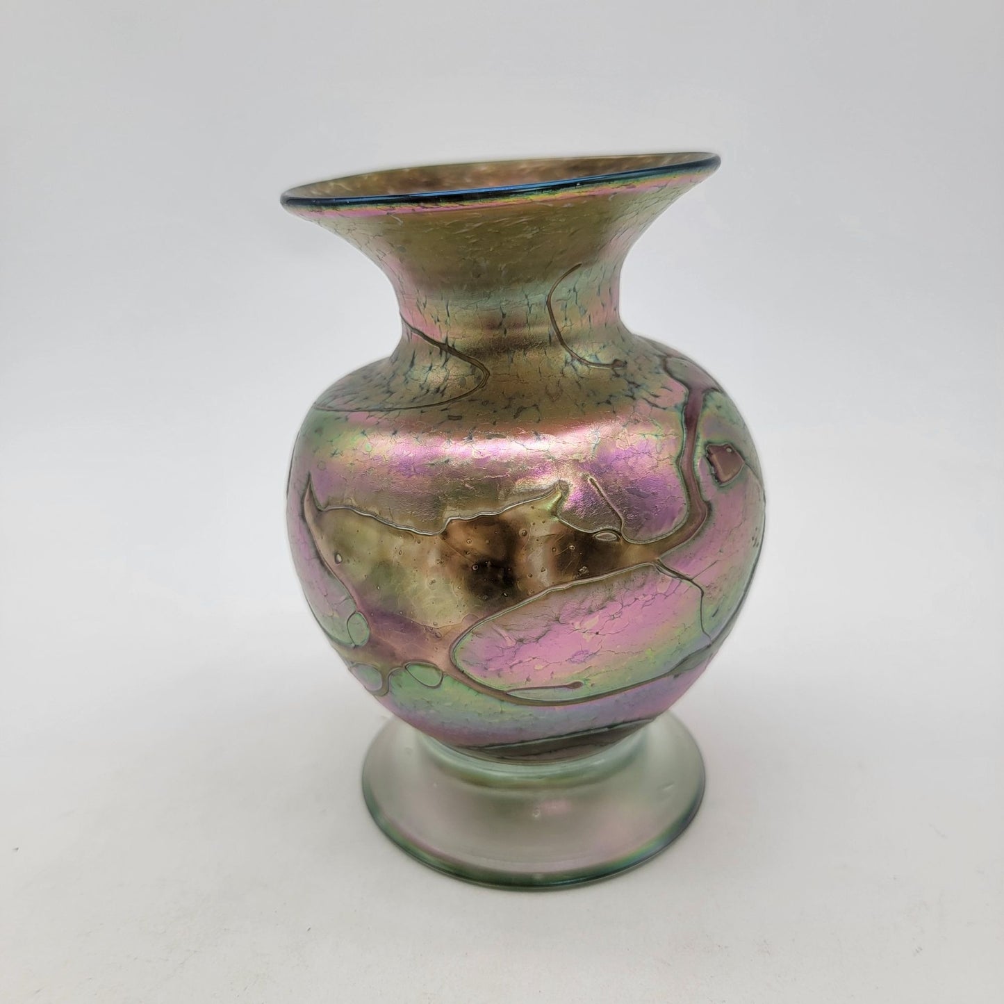 Signed Hand Blown Iridescent Art Glass Vase