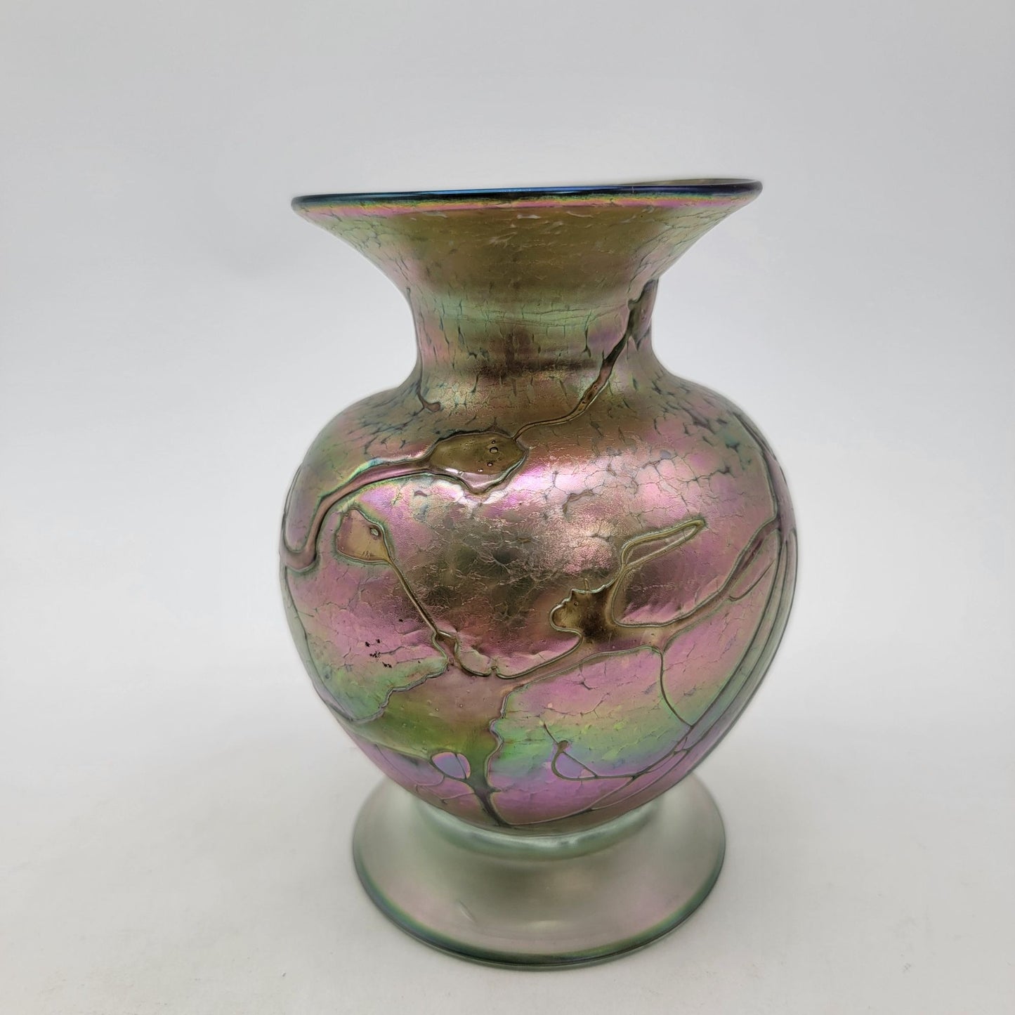 Signed Hand Blown Iridescent Art Glass Vase