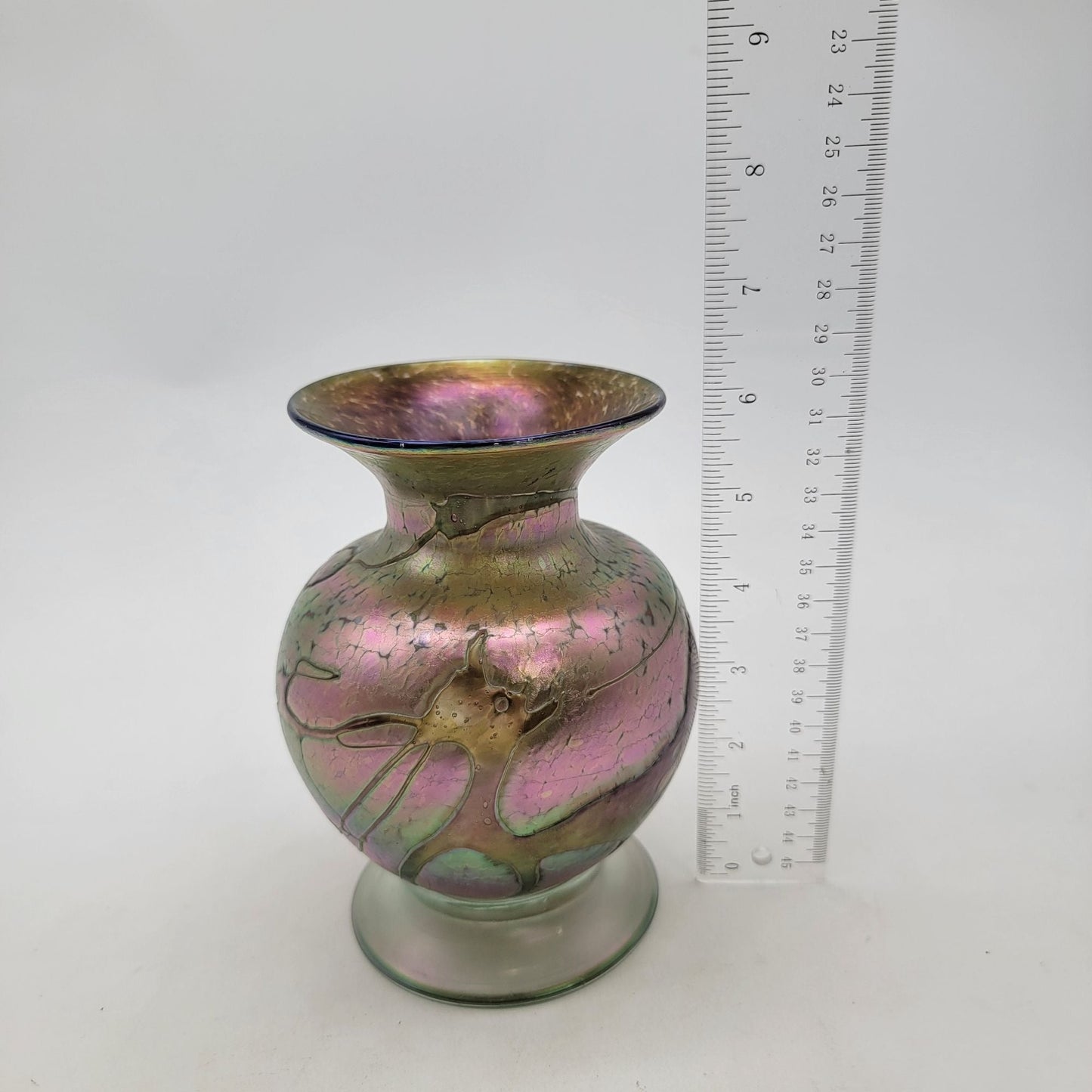 Signed Hand Blown Iridescent Art Glass Vase