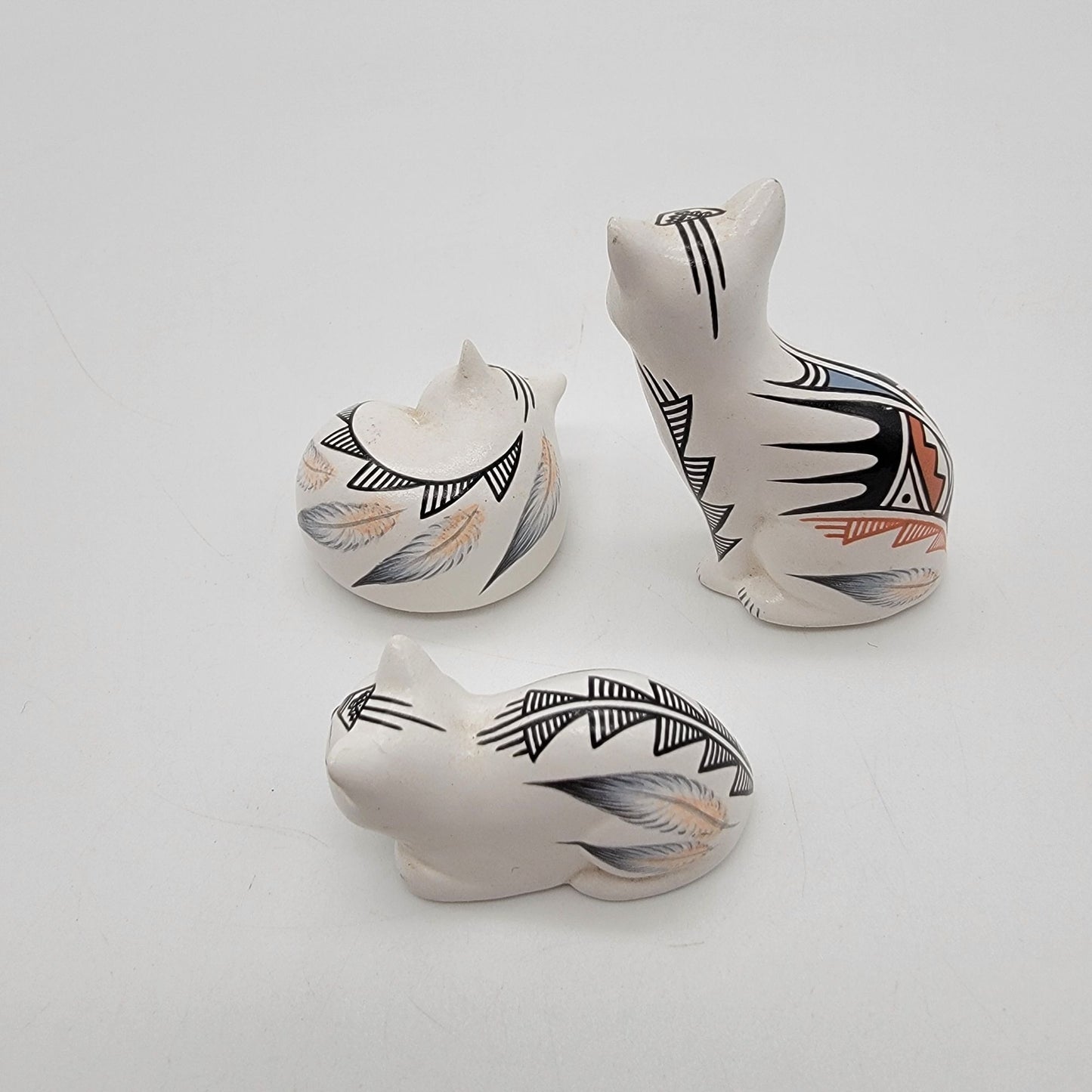 Set of 3 Vintage J.F. Gachupin Jemez Pueblo Art Pottery Miniature Cats