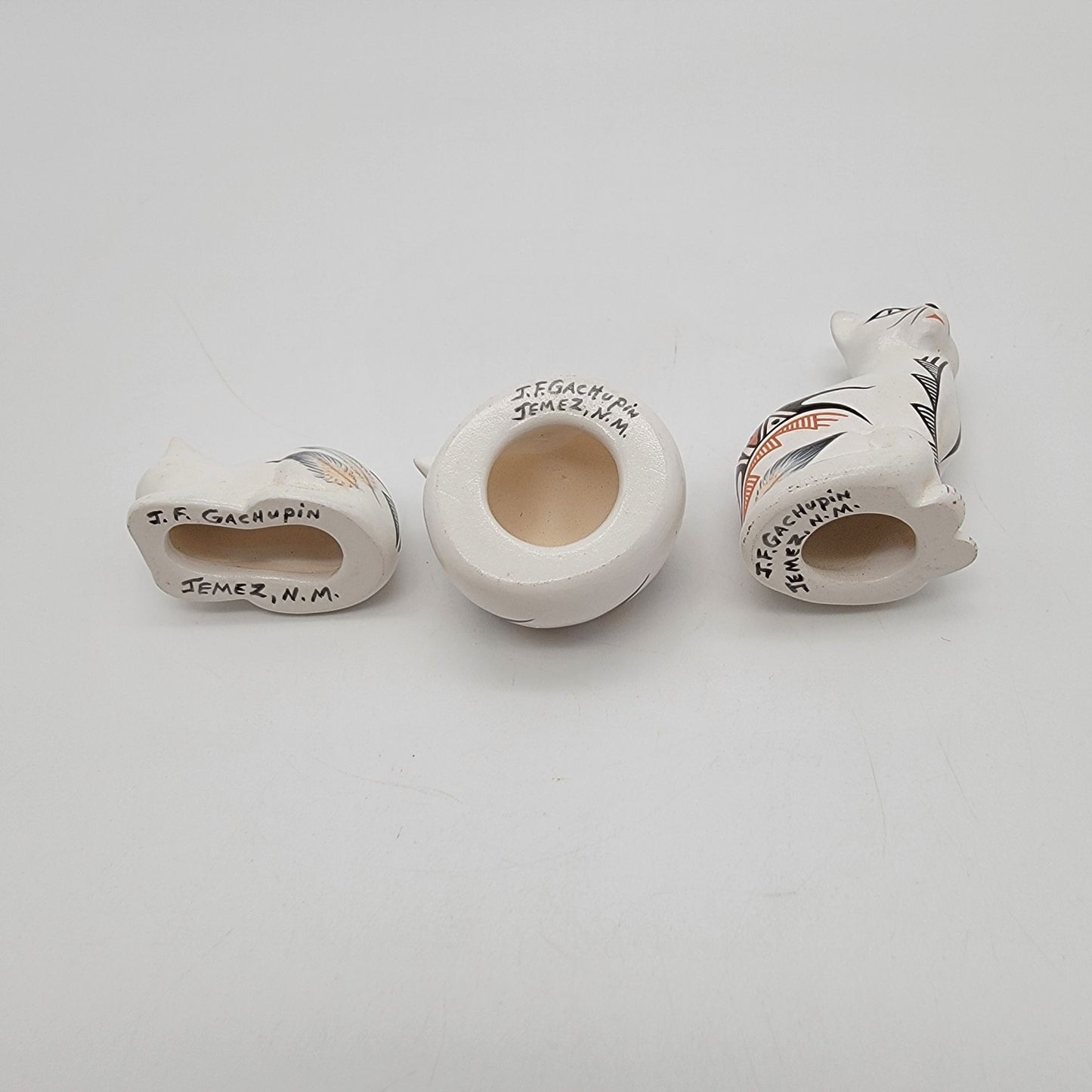 Set of 3 Vintage J.F. Gachupin Jemez Pueblo Art Pottery Miniature Cats