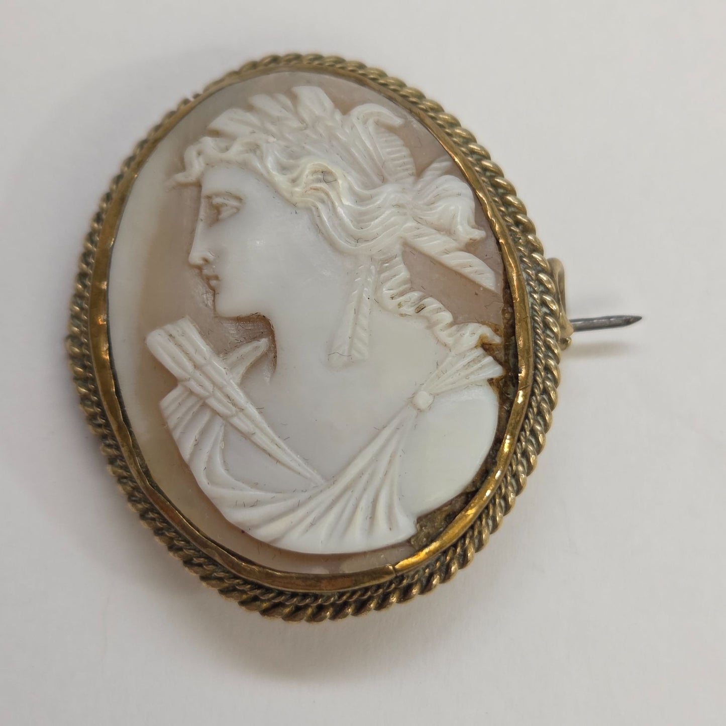 Antique Neoclassical Sardonyx Shell Cameo Brooch C-Clasp Tube Hinge
