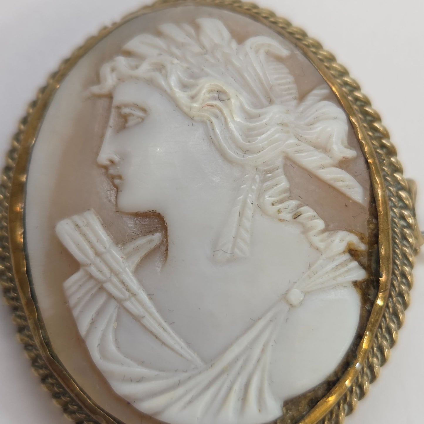 Antique Neoclassical Sardonyx Shell Cameo Brooch C-Clasp Tube Hinge